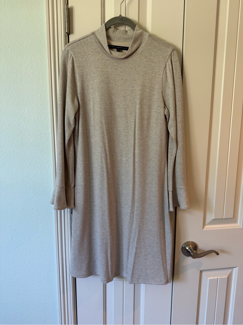 White House Black Market Light Taupe Long Sleeve Knit Dress
